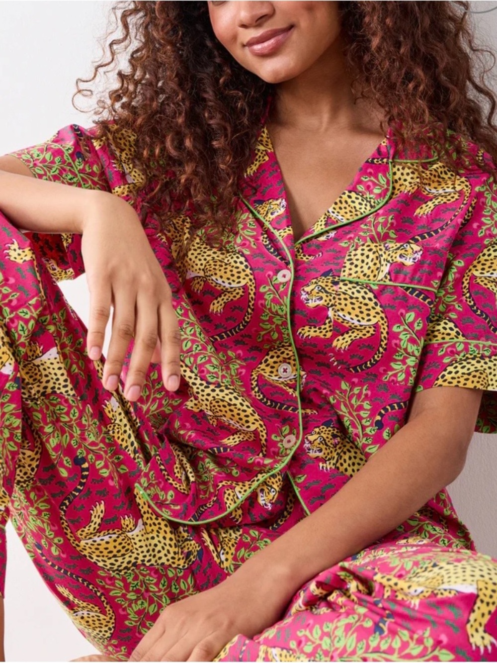 Printfresh Pink & Yellow Leopard-Print Button Pajama set - Picture 2 of 9